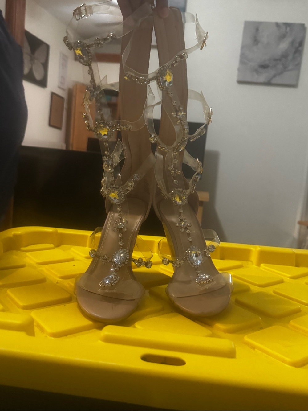 INC International Concepts Nude Jeweled Strappy High Heel Sandals